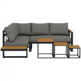 Outsunny 5-tlg. Gartenmöbel-Set, Gartengarnitur mit Ecksofa, Doppelsofa, Couchtisch, Balkonmöbel-Set mit Sitzkissen, Gartenlounge-Set, Grau