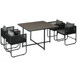 Outsunny 5-tlg Polyrattan Gartenm&ouml;bel Set Esstisch mit 4 St&uuml;hlen und Beistelltisch, stilvolle Essgruppe f&uuml;r Balkon und Garten   Aosom.de
