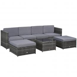 Outsunny 7-tlg. Polyrattan Gartengarnitur Gartenmöbel Garten-Set Sitzgruppe Loungeset Loungemöbel inkl. Fußhocker Sitzkissen Grau  58 x 58 x 37 cm