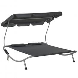 Outsunny Doppelliege Sonnenliege Relaxliege rollbar mit Dach Stahl Grau 200 x 170 x 134 cm