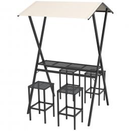 Outsunny Gartenbar-Set Rattan  Bartisch mit 4 Barhockern, Stehtisch mit Dach, Sitzgruppe, Fußstütze, Schwarz, Stahl, für Garten & Balkon  Aosom.de