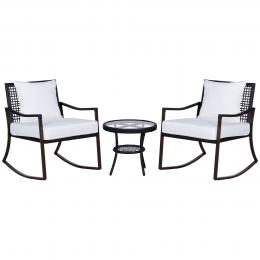 Outsunny Gartengarnitur für 2 Personen Schaukelstuhl Set Sitzgruppe mit Kissen Rattan Braun+Weiß