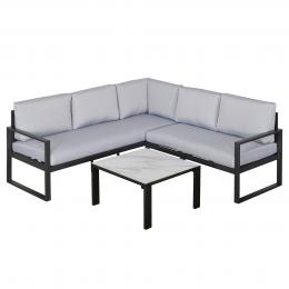 Outsunny Gartengarnitur f&uuml;r 4 Personen Gartenm&ouml;bel-Set Gartenset mit Couchtisch Sofa mit Kissen Outdoor Aluminium Grau