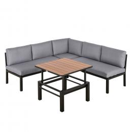 Outsunny Gartengarnitur f&uuml;r 4 Personen Gartenm&ouml;bel-Set mit hebbarem Couchtisch Sofa mit Kissen Outdoor Aluminium Grau