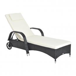 Outsunny Gartenmöbel Gartenliege Sonnenliege Liege mobil mit Kissen, Polyrattan+Metall, Schwarz, 200 x 73 x 30-103 cm