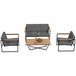 Outsunny Gartenm&ouml;bel Set 4 Personen wetterfest Balkonm&ouml;bel-Set mit 2er Sofa, 2 St&uuml;hle Sitzkissen Beistelltisch Outdoor Sitzgruppe Terrassenm&ouml;bel Gartengarnitur f&uuml;r Garten Terrasse Balkon Grau   Aosom
