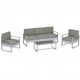 Outsunny Gartenm&ouml;bel Sofa Set f&uuml;r 5 Personen mit Alu. Teetisch mit geh&auml;rtetem Glas Grau