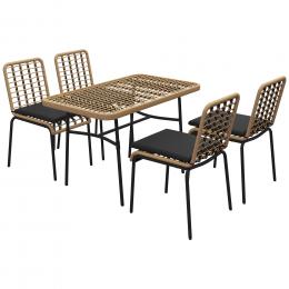 Outsunny Gartenm&ouml;belset mit Tisch und 4 St&uuml;hlen, 5-teiliges Esszimmer-Set aus Rattan-Effekt, Schwarzem Metall und geh&auml;rtetem Glas - inklusive Kissen   Aosom