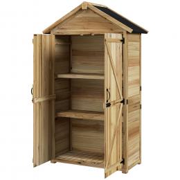 Outsunny Gartenschrank, 0,43m² Holz-Geräteschuppen, Gartenhaus mit Asphaltdach, Doppeltür, Geräteschrank mit Schloss, Natur, 102 x 54 x 177 cm