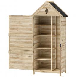 Outsunny Gartenschrank Holz, wasserdicht Ger&auml;teschuppen mit Asphalt-Satteldach Ablage T&uuml;r 80 x 49 x 170 cm, wetterfest Ger&auml;teschrank, Ger&auml;tehaus Gartenschuppen f&uuml;r Garten, Terrasse, Naturholz   Aosom