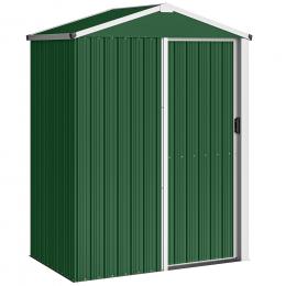 Outsunny Gartenschuppen 1,1 m² aus verzinktem Stahl, Gartenschuppen mit abschlie&szlig;barer Einzelschiebet&uuml;r, geneigtes Dach, Handschuhe, Ger&auml;teschuppen, 136x87x179 cm, Gr&uuml;n   Aosom