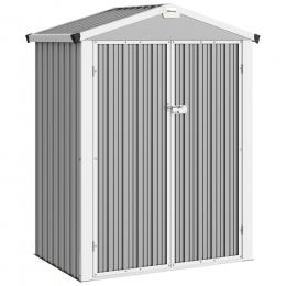 Outsunny Gartenschuppen 1.1m² aus verzinktem Stahl, Ger&auml;teschuppen mit gro&szlig;en abschlie&szlig;baren Doppelt&uuml;ren, Satteldach, Handschuhe, Ger&auml;teschuppen, 133x87x178 cm, Silbergrau   Aosom