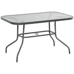 Outsunny Gartentisch Bistrotisch Balkontisch Garten Beistelltisch Gartenmöbel mit Glasplatte Schirmloch Hartglas + Metall Carbongrau 120 x 80 x 70cm