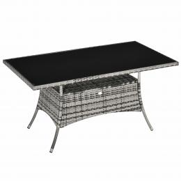 Outsunny Gartentisch Glastisch Polyrattan Sicherheitsglas Grau Schwarz 150x85x74cm   Aosom.de