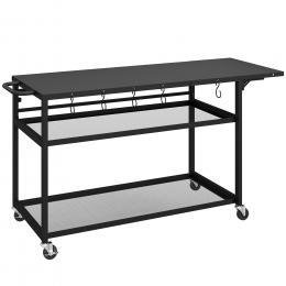 Outsunny Gartenwagen Grillwagen auf Rollen K&uuml;cheninsel mit klappbarer Seitenablage, drei Ablagen, Haken und Griff, 133 x 48,5 x 82 cm, Schwarz   Aosom