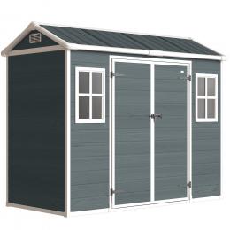 Outsunny Ger&auml;tehaus 2,77 m² Ger&auml;teschuppen mit Holzoptik 2 Fenster 244x131x201cm Kunststoff Gartenschuppen mit Satteldach Doppelt&uuml;r Bel&uuml;ftung Boden Schloss Handschuhe, Gartenhaus f&uuml;r Werkzeuge Fahrrad   Aosom