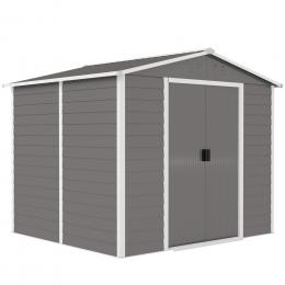 Outsunny Ger&auml;tehaus 4,4 m², Gartenhaus mit Pultdach, Schiebet&uuml;r, Fundament, Einfach Montage 240 x 206 x 198 cm, Ger&auml;teschuppen aus Verzinkter Stahl, wetterfest, f&uuml;r Garten, Hellgrau   Aosom