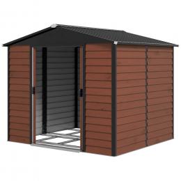 Outsunny Ger&auml;tehaus aus Metall , Ger&auml;teschuppen mit Pultdach, Schiebet&uuml;r, wetterfest & rostfrei, abschlie&szlig;bar, Teak240 x 206 x 198 cm   Aosom