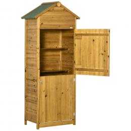 Outsunny Gerätehaus aus Naturholz, Geräteschrank, Gartenschrank, Gartenhaus, Geräteschuppen, 2 Regale, wetterfest, 2 Türen, 79 x 49 x 191,5cm