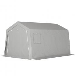 Outsunny Gerätehaus mit Satteldach wasserdicht Gerätezelt mit Türen, Fenster, Anti-Staub-Fahrradabdeckung, Foliengerätehaus Fahradgarage für Terrasse Garten, 300 x 447 x 255 cm, Hellgrau   Aosom