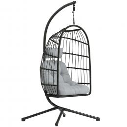 Outsunny H&auml;ngesessel mit Gestell faltbar Polyrattan H&auml;ngekorb mit Kissen Sicherheitsgurt Kopfst&uuml;tze B&auml;nder X-Bein, h&ouml;henverstellbar H&auml;ngeschaukel Outdoor H&auml;ngestuhl f&uuml;r Balkon Terrasse   Aosom