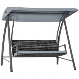 Outsunny Hollywoodschaukel 3-Sitzer mit Dach Gartenschaukel Polyrattan+Metall Grau 198 x 124 x 179 cm