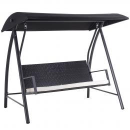 Outsunny Hollywoodschaukel 3-Sitzer mit Dach Gartenschaukel Polyrattan+Metall Schwarz 198 x 124 x 179 cm