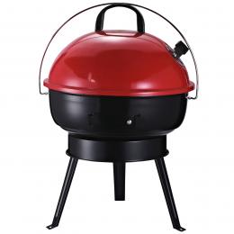 Outsunny Holzkohlegril Kugelgrill Windschutz Dreibeinfuß Camping Picknick tragbar Metall Schwarz+Rot Ø36,5 x 54 cm
