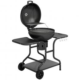 Outsunny Holzkohlegrill BBQ Smoker mit Seitentischen Deckel Thermometer R&auml;der Kohlewanne Grillwagen Kugelgrill, Kohlegrill f&uuml;r Barbeque Camping, Terrasse, Garten 129 x 63,5 x 106,5 cm   Aosom