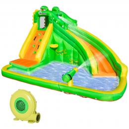 Outsunny Hüpfburg aufblasbar Gebläse Wasserrutsche Spielpool Wasserspielcenter Kinder ab 3 Jahre 380x285x225cm   Aosom.de
