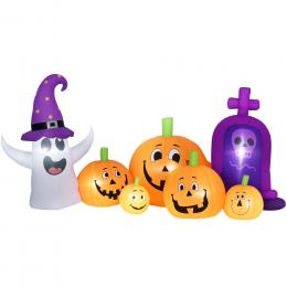Outsunny K&uuml;rbis Inflatable Halloween mit Ghost und Tombstone 8 Fu&szlig;, Halloween-Dekoration mit LED-Lichtern, IP44 und Inflator, f&uuml;r Garten, Partys, Au&szlig;enbereich, 240x130x130 cm, Multicolor   Aosom