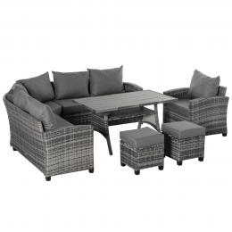 Outsunny Luxus Polyrattan Gartenmöbel Set für 7 Personen Gartengarnitur Loungemöbel mit Beistelltisch Sitzkissen Grau