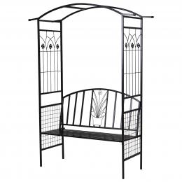 Outsunny Pflanzbogen mit Bank Sitzbank Torbogen Rankgitter Rankhilfe Garten Bogendach Metall Schwarz 154 x 60 x 205 cm