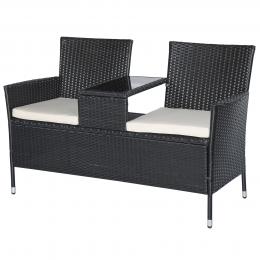Outsunny Polyrattan Gartenbank Gartensofa Sitzbank mit Tisch 2-Sitzer Stahl Schwarz B133 x T63 x H84cm
