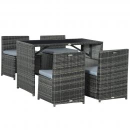 Outsunny Polyrattan Gartenmöbel für 4 Personen  Rattan Essgruppe, Sitzgruppe mit Sofa Garnitur, Stahl, Grau  Aosom.de