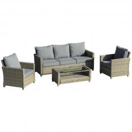 Outsunny Polyrattan Gartenm&ouml;bel Set 5 Personen Gartengarnitur Couchtisch Aluminium Braun+Grau   Aosom.de
