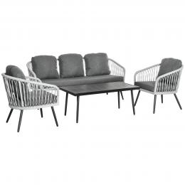 Outsunny Polyrattan Gartenmöbel Set für 5 Personen Sitzgruppe mit Kissen Alu Grau