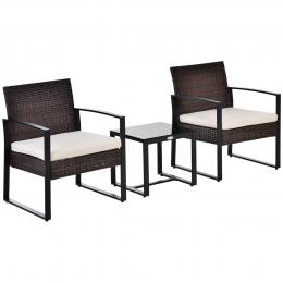 Outsunny Polyrattan Gartenset für 2 Personen Balkonmöbel Set mit Kissen Braun+Creme