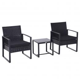 Outsunny Polyrattan Gartenset für 2 Personen Balkonmöbel Set mit Kissen Schwarz