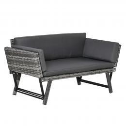 Outsunny Polyrattan Gartensofa 2 Sitzer Gartenmöbel Loungesofa Gartenbank Gartenliege klappbar Armlehnen Stahl Grau 129 x 63 x 67 cm