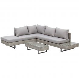 Outsunny Polyrattan-Lounge-Set für 4 Personen Couchtisch Beistelltisch Wetterbeständig Grau + Braun