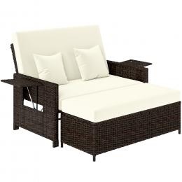Outsunny Polyrattan Lounge-Sofa Gartensofa 2-Sitzer mit Kissen und Hocker, braun, ideal für Garten & Terrasse   Aosom.de