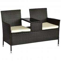 Outsunny Polyrattan Sitzbank mit Tisch Gartenbank 2-Sitzer Stahl Braun B133 x T63 x H84cm