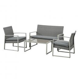Outsunny Polyrattan Sitzgarnitur für 4 Personen Sitzgruppe Gartenset Gartenmöbel Set Metall Grau
