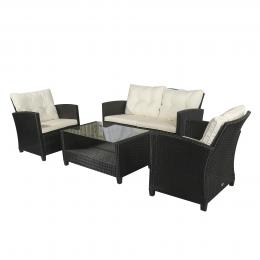 Outsunny Polyrattan Sitzgarnitur für 4 Personen Sitzgruppe Gartenset Sofagarnitur Gartenmöbel Set Lounge Metall Luxus Schwarz