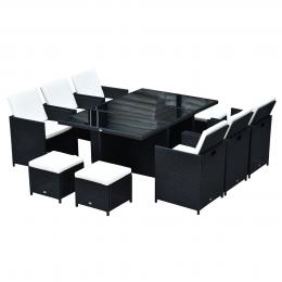 Outsunny Polyrattan Sitzgruppe Essgruppe 11tlg. mit Kissen Gartenmöbel Alu Schwarz