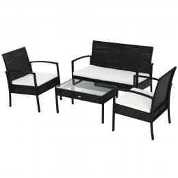 Outsunny Polyrattan Sitzgruppe für 4 Personen, Lounge Sofa Gartenset mit Kissen in Schwarz, wetterfest & modern   Aosom.de