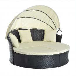 Outsunny Polyrattan Sonneninsel mit faltbarem Sonnendach Lounge Sonnenliege Gartenliege Garnitur Gartenset Creme 171 x 180 x 155 cm