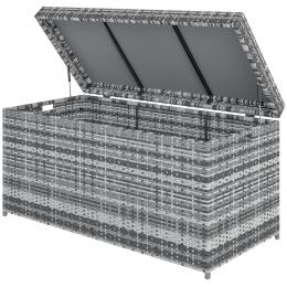 Outsunny Rattan Auflagenbox 380L wetterfest Kissenbox mit Deckel Eingebautem Griff Stauraum UV-beständig Gartenbox Aufbewahrungsbox Beistelltisch Gartentruhe für Garten Balkon 130x61x65 cm Dunkelgrau   Aosom
