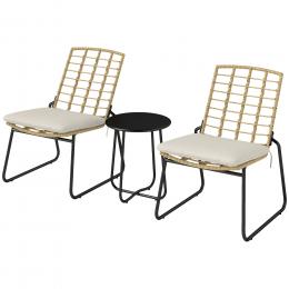 Outsunny Rattan Gartenm&ouml;bel Set, Balkonm&ouml;bel Set f&uuml;r 2 Personen 3-teilig Outdoor Sitzgruppe mit 2 stapelbar St&uuml;hle, Tisch Kissen wetterfest Garten Lounge f&uuml;r Terrasse Balkon, Beige & Braun   Aosom
